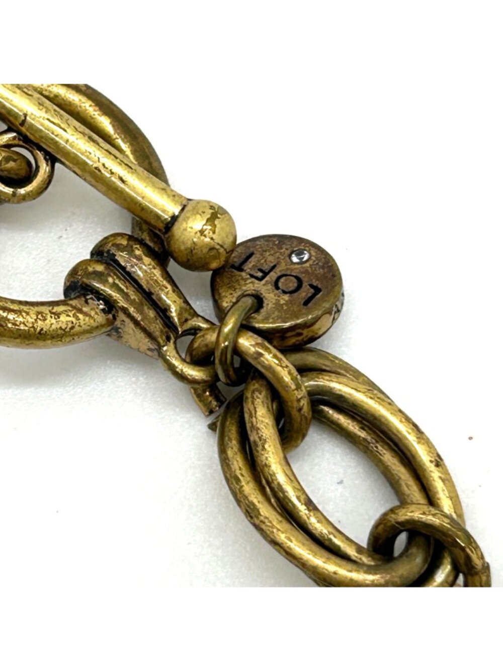 LOFT Vintage Brass Gold Tone Cabochon Stone Pave Crystal Link Bracelet - Picture 3 of 10